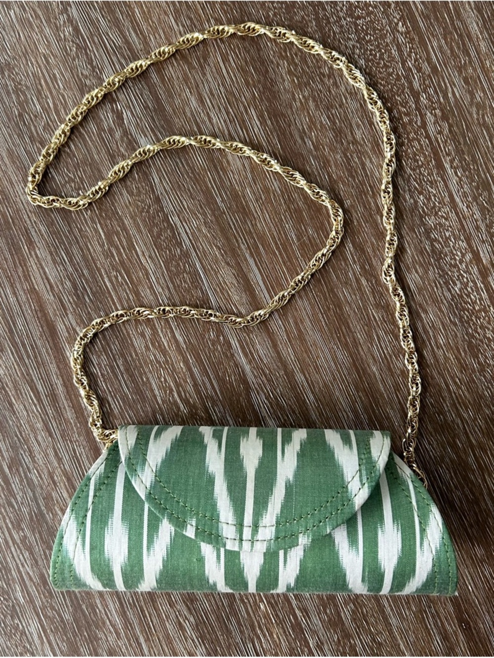 GRETCHEN SCOTT DESIGNS Green Ikat Clutch with Gold Chain Strap